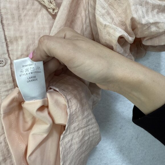 &merci Shirt Womens Large Beige Puff Sleeve Button-Up Collared Basic Polyester - Picture 7 of 9